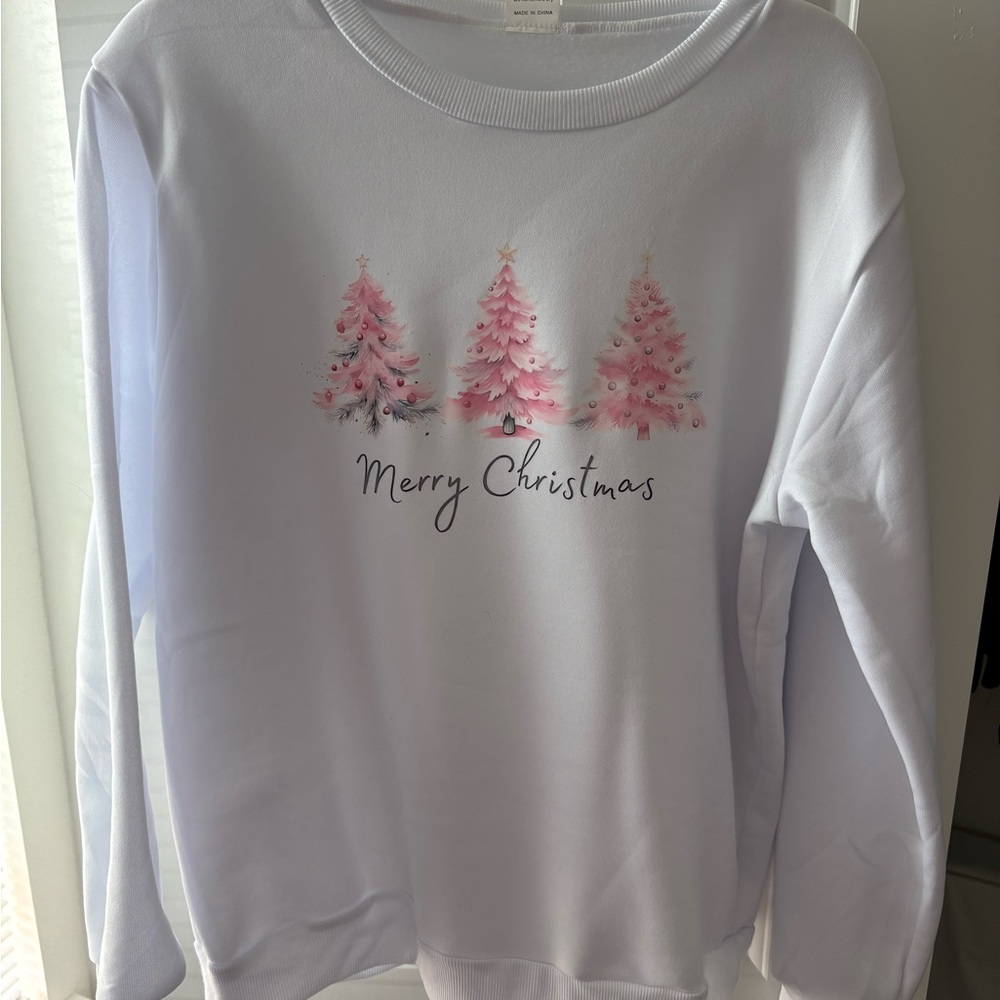 Source Unknown White and Pink Christmas Sweatshirt